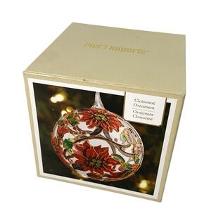 Pier 1 Imports Cloisonné Glass Poinsettia Ball Ornament Christmas Handcrafted